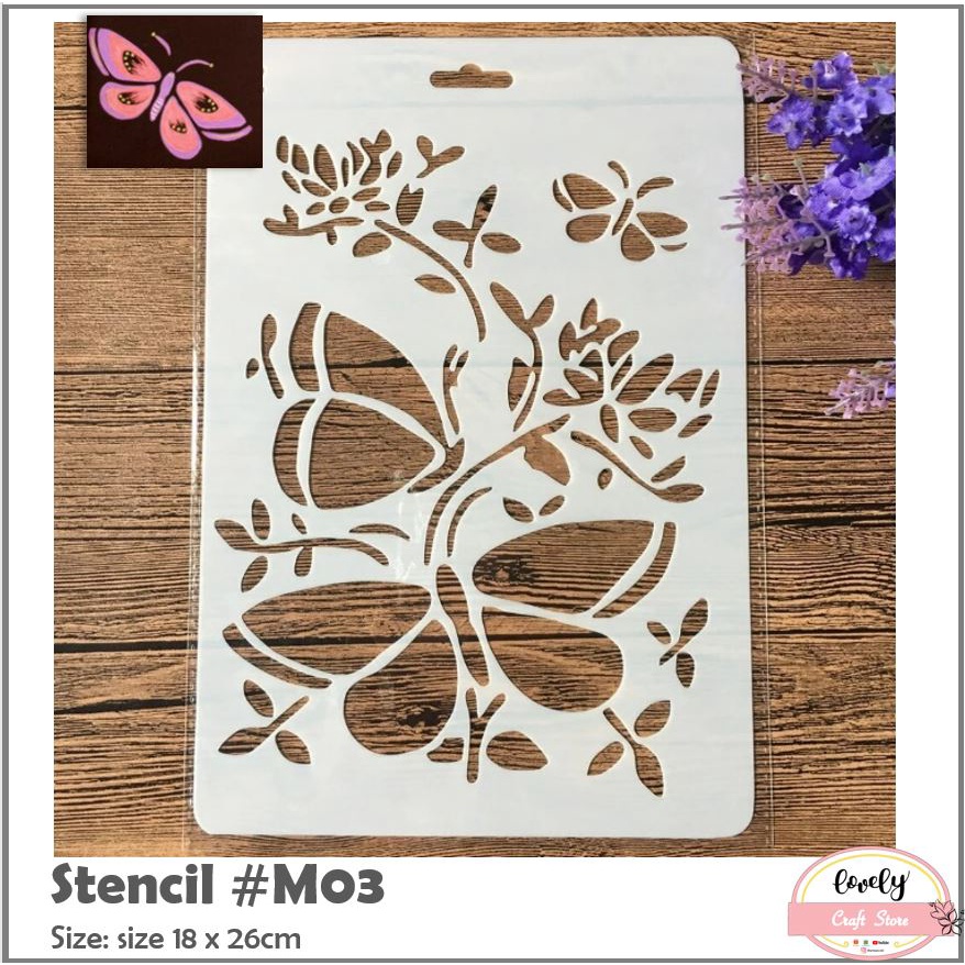 

LovelyCraftStore | M03 ~ Plastik Stensil Cetakan Stensil, Plastic Stencil for Baking, Journal, Scrapbook, Bujo, Drawing, etc ~ butterfly