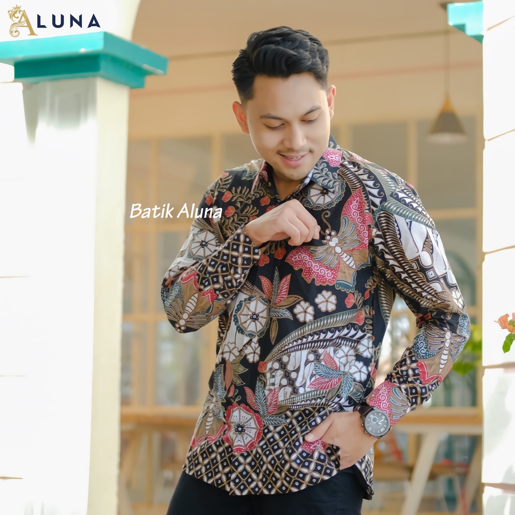 KEMEJA BATIK PRIA LENGAN PANJANG PREMIUM REGULAR KANTOR MODERN BATIK ALUNA PCW 010