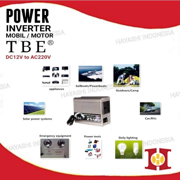 TBE Power Inverter DC 12V To AC 220V 100 150 200 250 Watt Mobil Motor