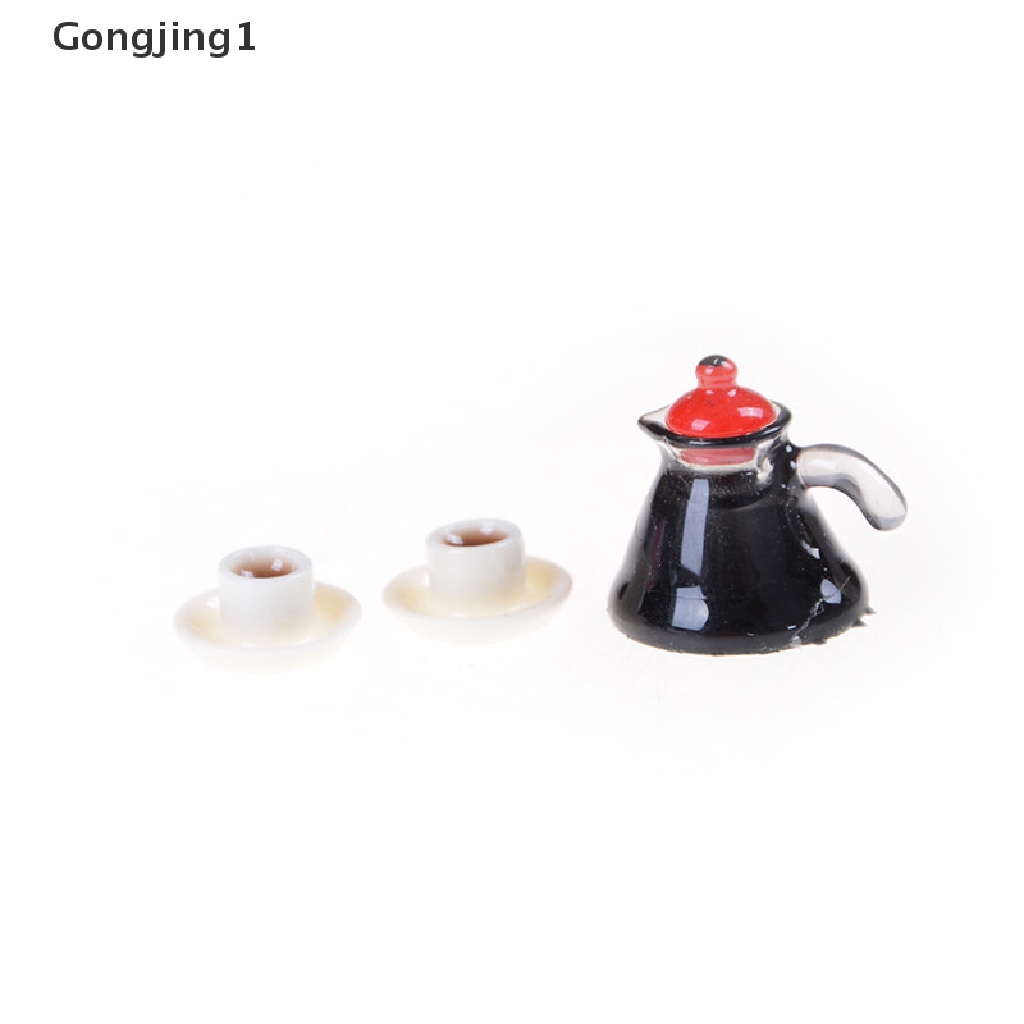 Gongjing1 / 3pcs / Set Mainan Miniatur Teko Kopi + Piring Untuk Aksesoris Rumah Boneka