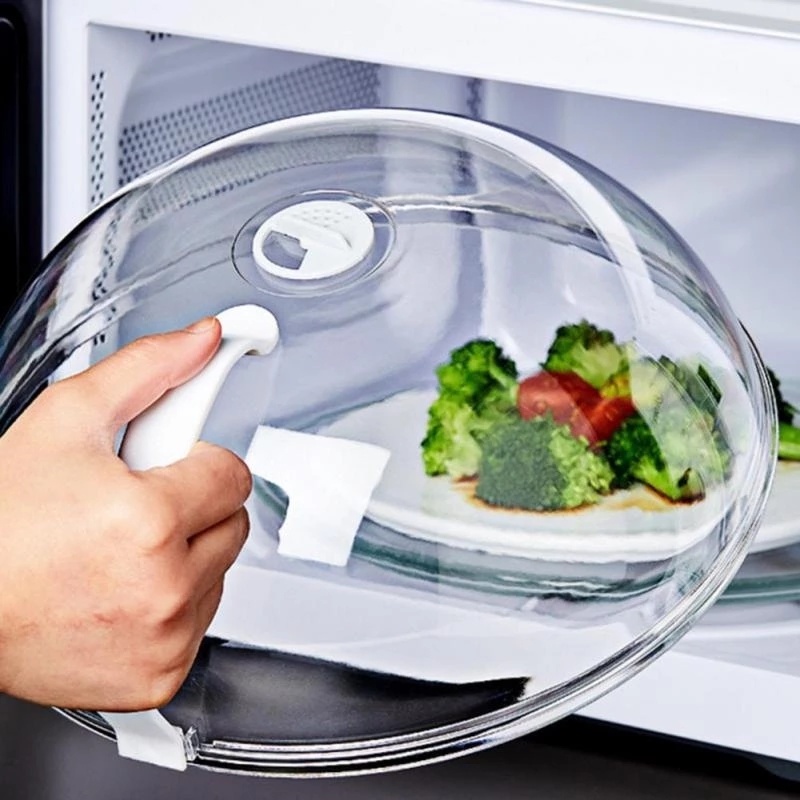 [1 Pc Pack Multifunctional Microwave Oven Food Cover] [Transparent Plastic Anti-Sputtering Reusable Cover With Handle] [Household Heat Resistant Food Lid Adjustable Steam Vents Holes]