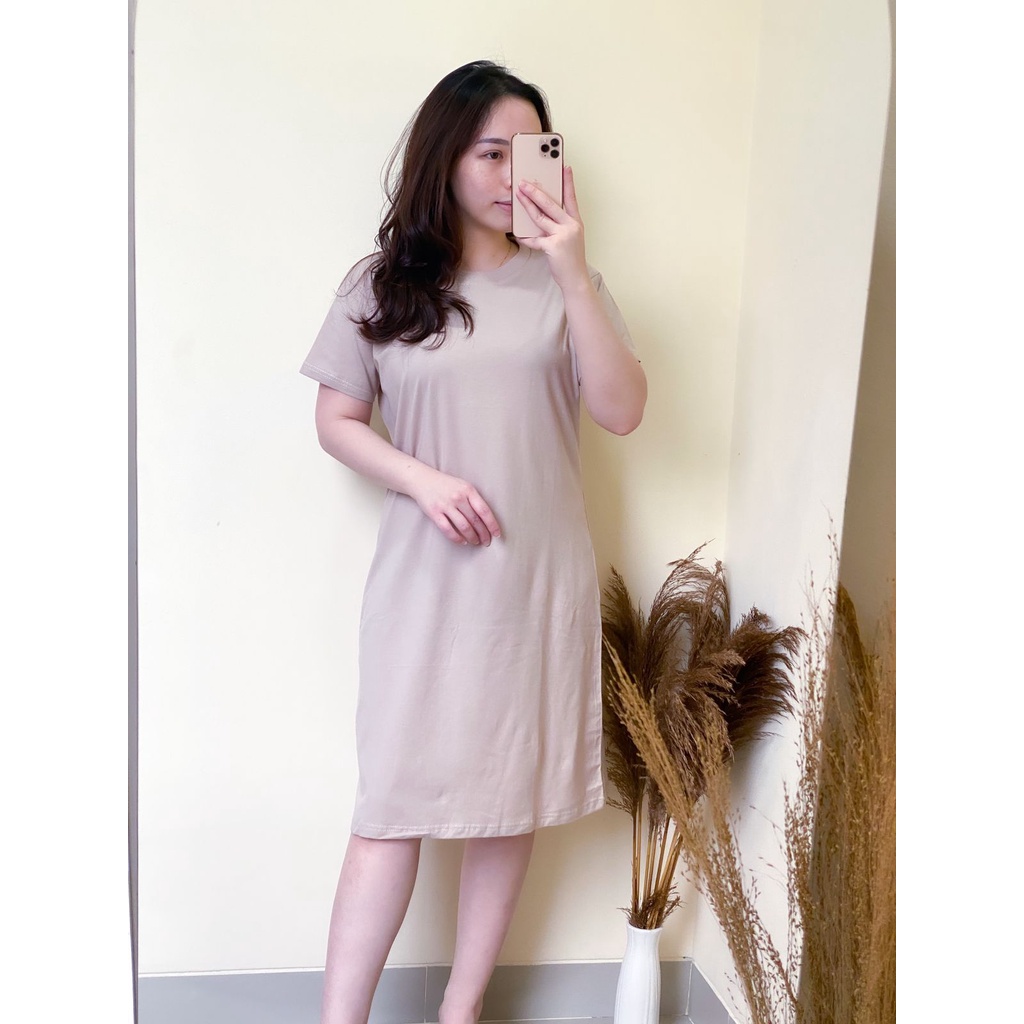 Dress Wanita Midi Polos Bahan Katun Dress Polos Korea Cotton