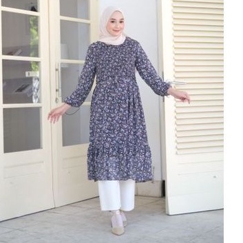 One set rok  setelan rok nina Long Tunik terbaru import smock midi dress korea baju hamil  friendly 