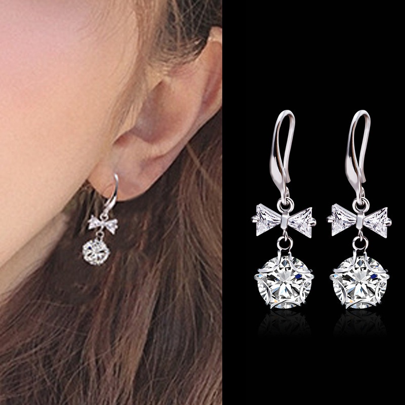 Bow Drop Earrings Women High Quality Silver Color Princess Earring For Dance Party Luxury Gift Fashion Jewelry