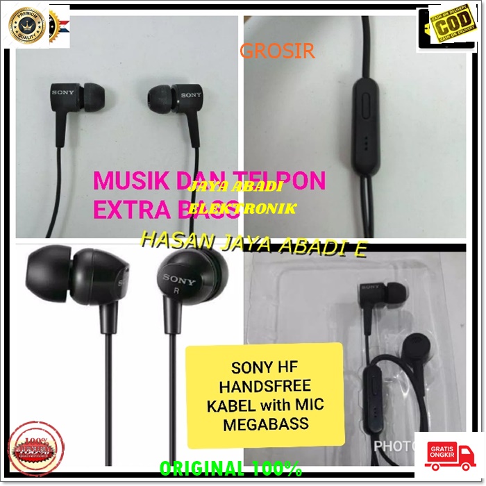 J188 ORIGINAL SONY HEADSET HP JACK 3.5MM IN EAR HANDSFREE STEREO DOBEL BASS EARPOD HEADSET HANDSFREE HEADPHONE EARPHONE MUSIC VOKAL AUDIO SOUND EARPOD MEGA BAS AUDIO SUARA JERNIH DAN NGEBASS BISA UNTUK TELPON DAN MUSIK BISA KE JENIS SEGALA HP TAB PC LAPTO