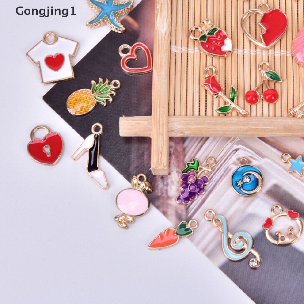 Gongjing1 30pcs / lot Liontin Enamel Alloy Aneka Bentuk Warna-Warni Untuk DIY Craft / Perhiasan