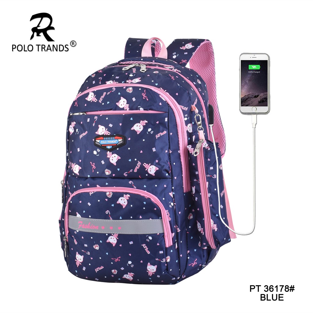 Polo Trands Tas Sekolah Anak Perempuan Gratis Pouch 36177 & 36178 Tas Anak-36178 Blue