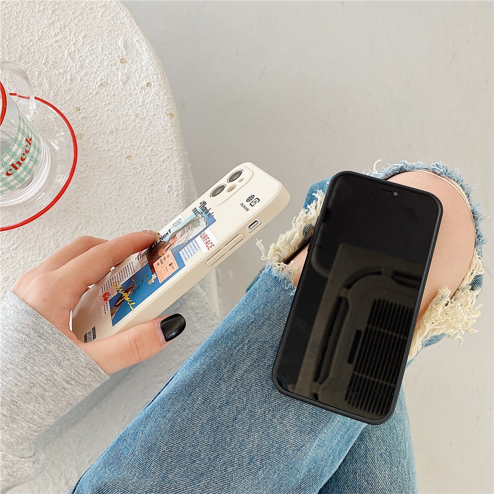 Patung antik label tren Metal Square Phone Case IPhone 12 11 Pro Max X Xs Max XR 6 6s 8 7 Plus Shockproof Soft TPU Cover-3
