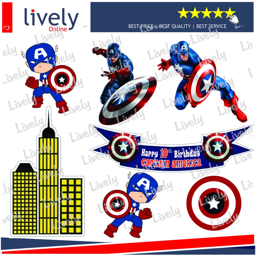 CAKE TOPPER KARAKTER HIASAN KUE HBD HAPPY BIRTHDAY CUSTOM NAMA CAPTAIN AMERICA set