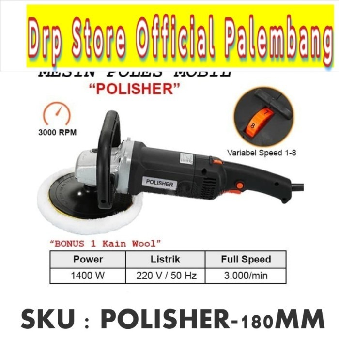 Polisher Mesin Poles Portable Elektrik 180mm Listrik Pengkilap Mobil