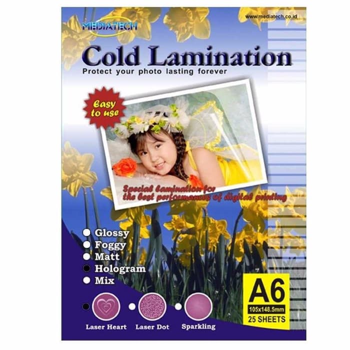 Mediatech kertas  Cold Lamination Paper A6 Hologram Laser Heart 25 Sheet 38012