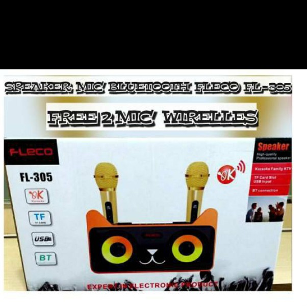 (COD) SPEAKER Bluetooth Plus 2 Mic FLECO Karaoke FL-305 Free 2 Mic Wireless