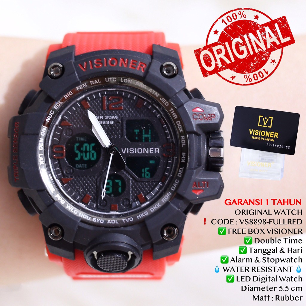 Jam tangan Pria sporty VISIONER ORIGINAL WATCH 1 year warranty tahan air  VS8898