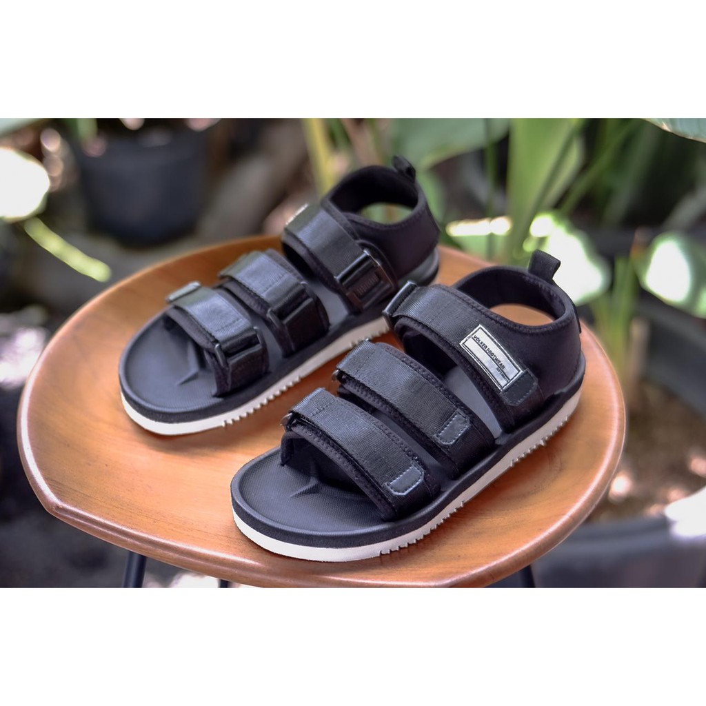 sandal kasual pria wanita volkerfootwear bahan kain mest strap 3 blackwhite