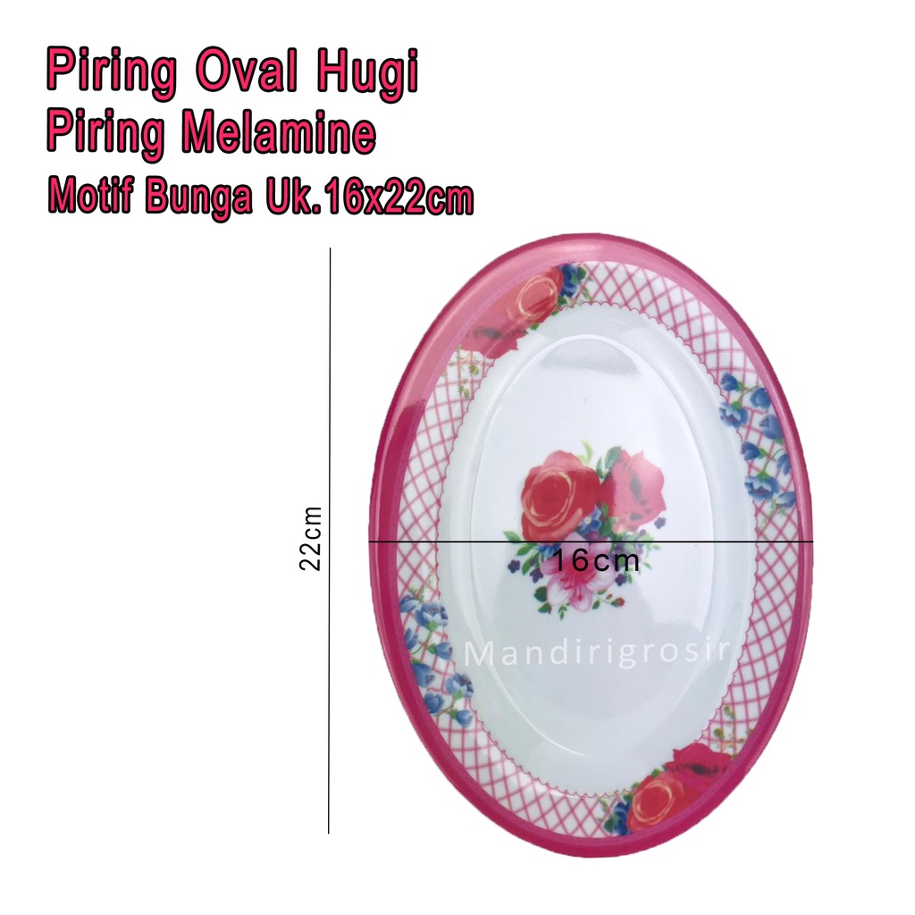 Piring Oval Hugi *Piring Melamine * Piring Motif Bunga * Uk.16x22cm