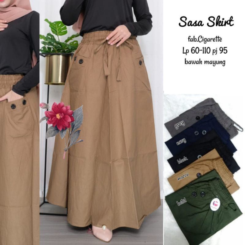 Rok Payung Muslim Polos Bahan Katun Cigarete Tebal