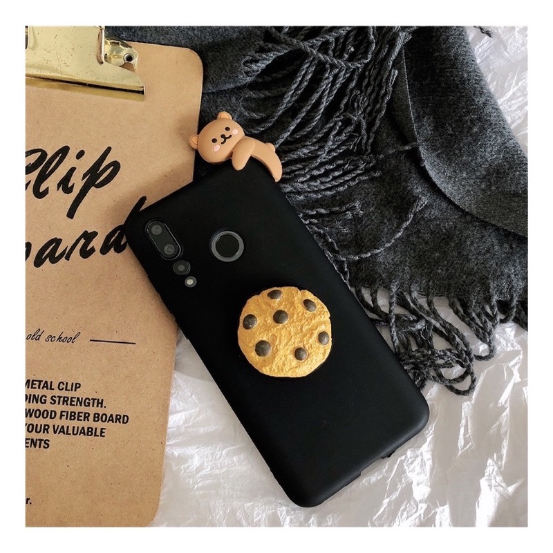 Cookie Bear Case with Popsocket IPHONE 12 11 Pro max Realme C11 C12 C15 3 5 6 7 Pro Vivo V17 V19 V20