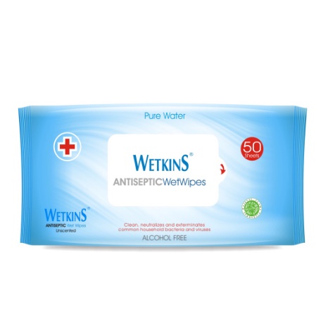 TISSUE BASAH WETKINS ANTISEPTIC 50'S ( FLIPTOP ) TISU WET WIPES ANTISEPTIC TISU BAYI