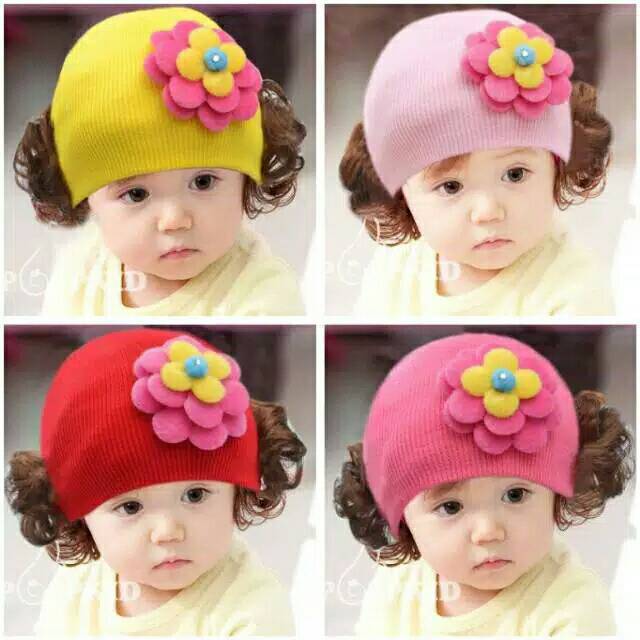 Topi kupluk rambut palsu anak.cewek