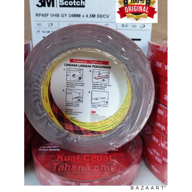 

3M ORIGINAL VHB DOUBLE FOAM TAPE AUTOMOTIVE 1" (24 mm x 4,5 M) TERBAIK