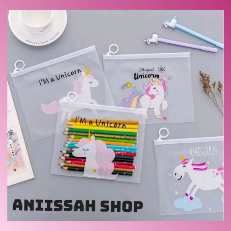 

ZIPPER BAG UNICORN POUCH KOSMETIK TRANSPARAN TEMPAT PENSIL
