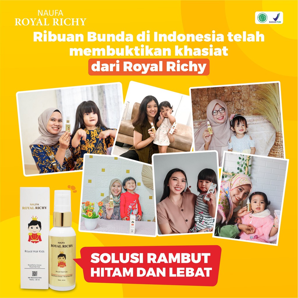 NAUFA ROYAL RICHY Vitamin Rambut Anak / Vitamin Rambut Bayi Royal Richy / Vitamin Penumbuh Rambut Bayi dan Anak / Minyak Kemiri Penumbuh Rambut Bayi - Serum Rambut Anak Bayi Isi 60ml