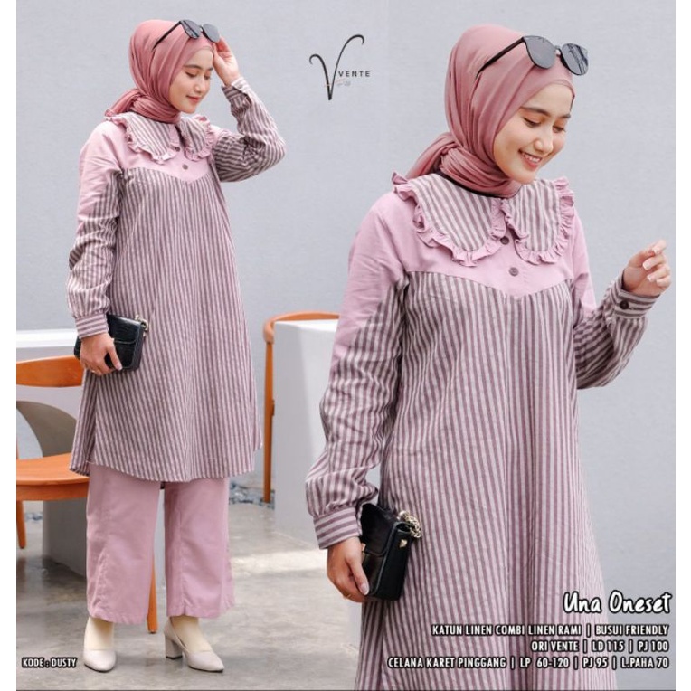 One Set LD 115 XXL Una Oneset Ori Vente Setelan Wanita Rayon Katun Salur Linen Kancing Busui Pajamas