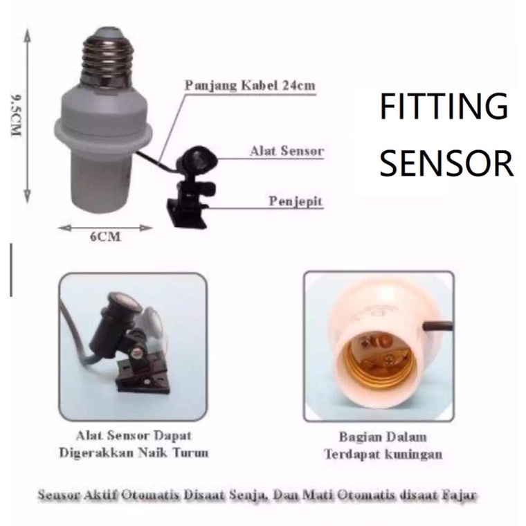 Fitting Sensor E27 Lampu Otomatis Cahaya Siang Dan Malam