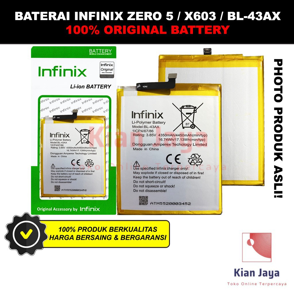 Baterai Infinix Zero 5 / X603 / BL-43AX Batre Batrai Battery Hp BL43AX Original