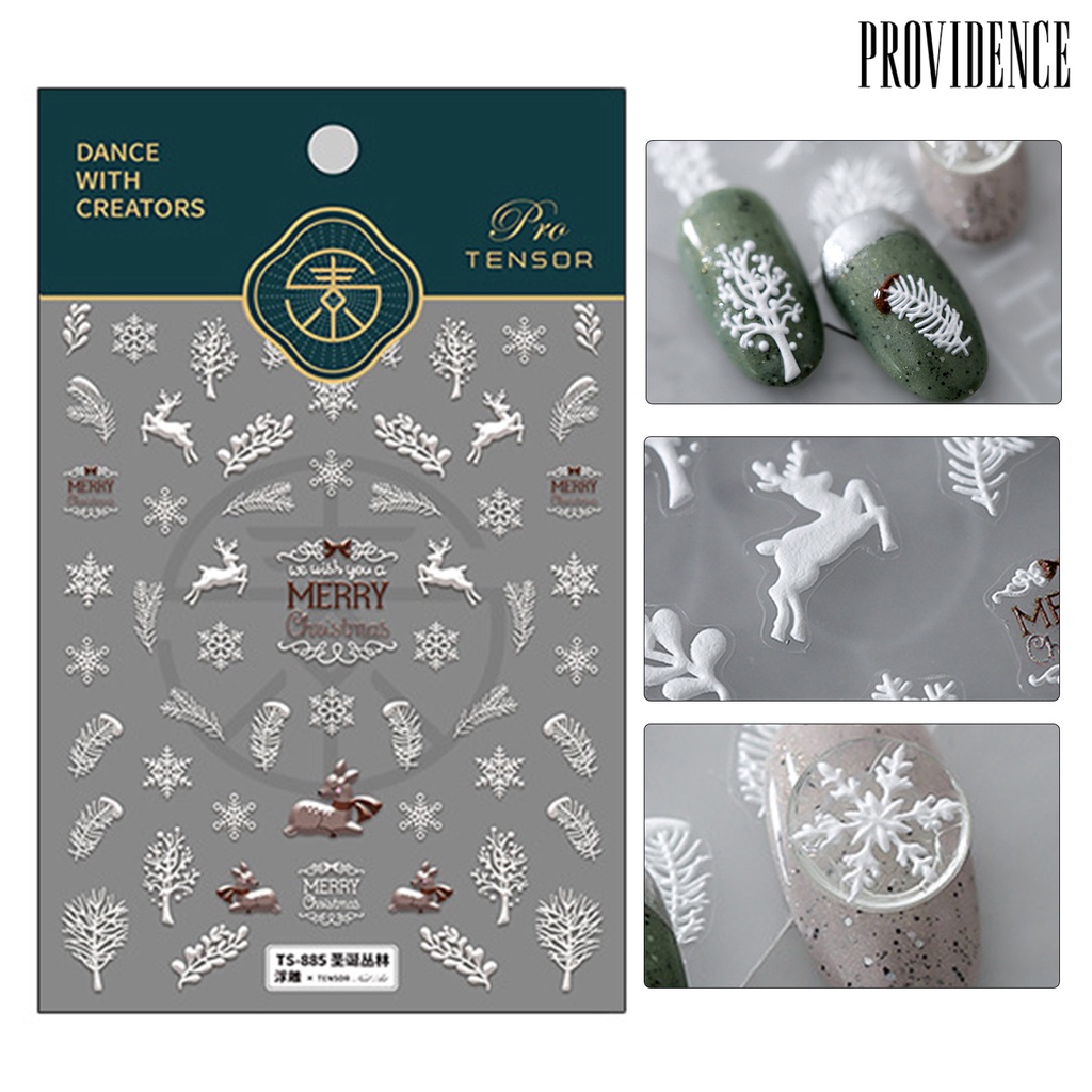 Providence Stiker Kuku Motif Snowflake / Pohon Natal 3d Untuk Dekorasi Nail Art / Manicure