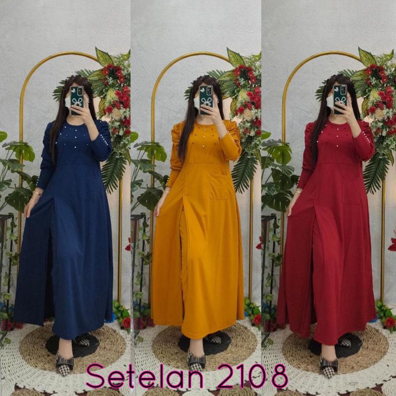 ONE SET LONG TUNIK BELAH REMPEL DADA / ONE SET LONG TUNIK BELAH MUTIARA yuuk