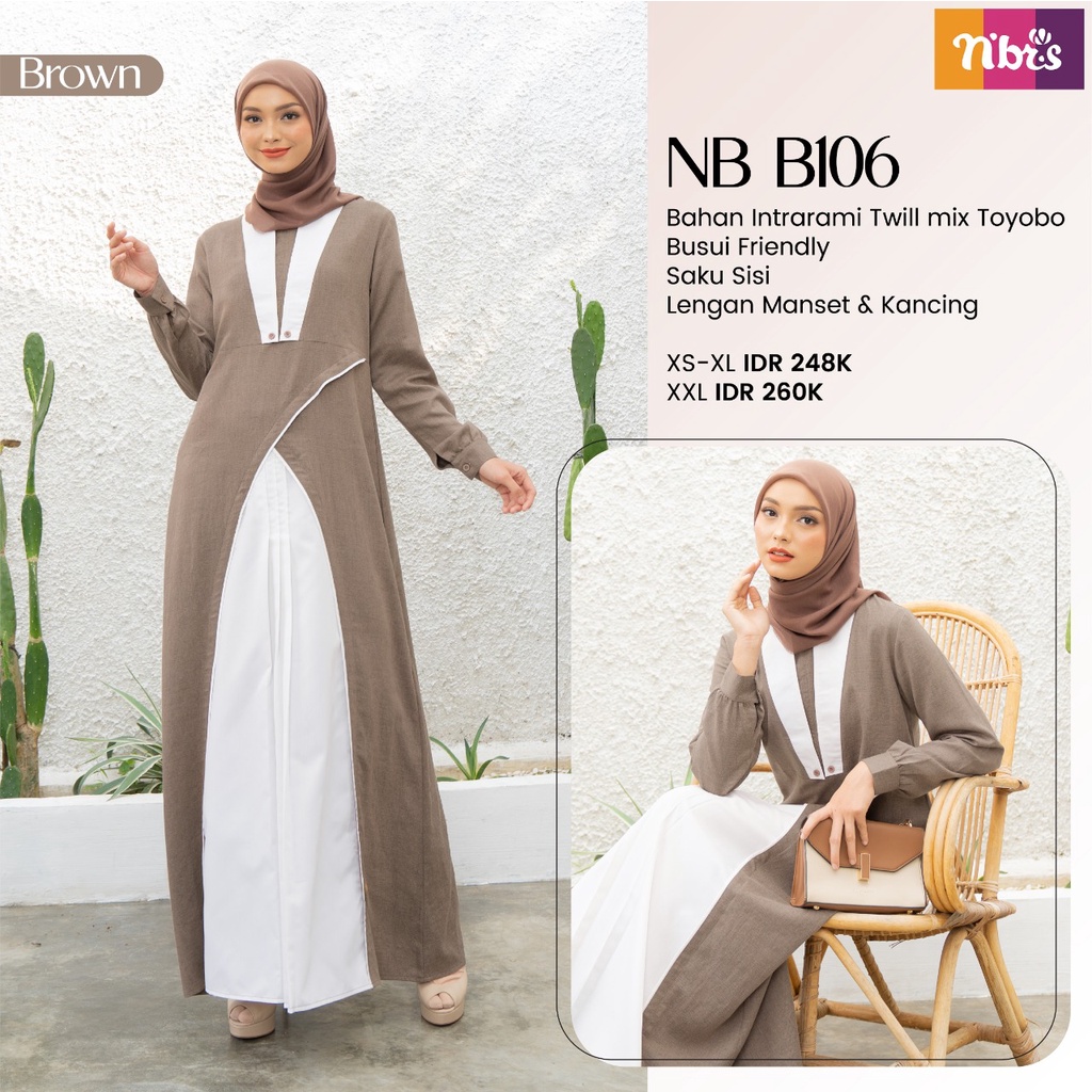 Nibras Gamis NB B106 Bahan Intrarami Twill mix Toyobo Dress Fashion muslimah Simpel Kekinian by Nibras bisa COD