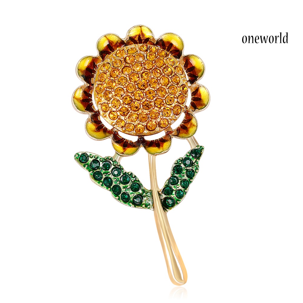 OW@ Fashion Shiny Rhinestone Sunflower Enamel Women Collar Brooch Pin Jewelry Gift