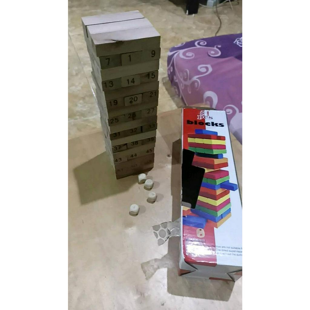 Balok Susun 25 cm Latihan ketangkasan 54 balok Kayu Mainan Edukasi Anak Board Game Wiss Toy Blocks