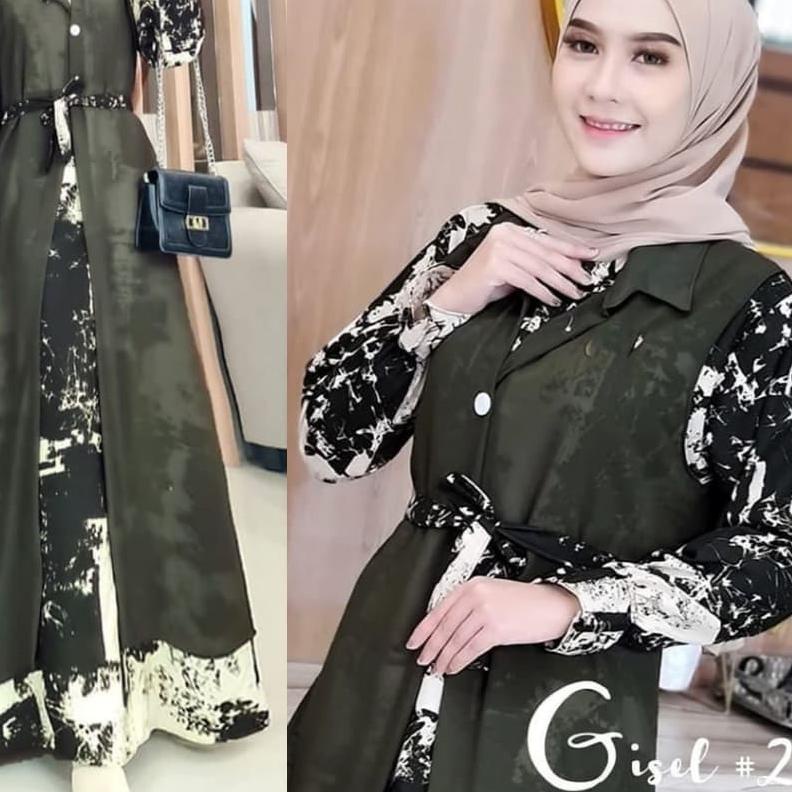 ✷ [ NEW ] Gisel Set Maxy / Gamis Matt Monalisa Mix Ceruty Babydoll / Set Gamis + Outer Kekinian Mura