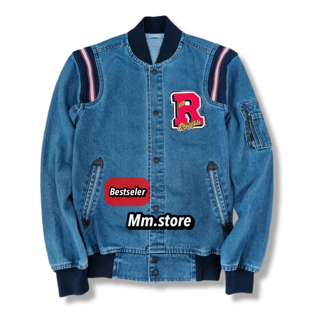 [SIAP KIRIM] JAKET JEANS BASEBALL PRIA COWOK  BOMBER DENIM RCFL ROCAFELA ORIGINAL MODEL TERBARU 2022
