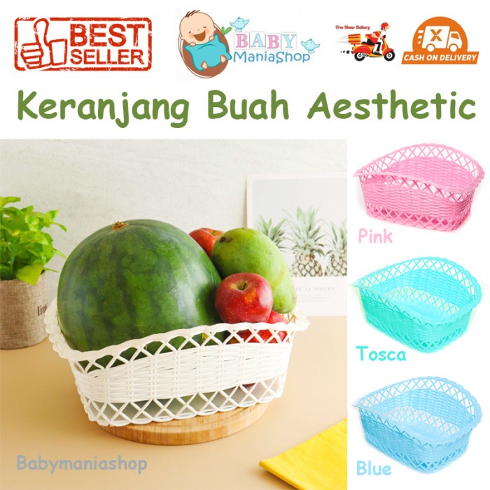 KERANJANG BUAH PLASTIK AESTHETIC SERBAGUNA TEMPAT BUAH PARCEL HAMPERS WARNA PASTEL SHABBY CHIC ESTETIK