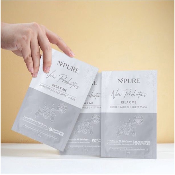 BPOM Npure Noni Probiotics Relax Me Biodegradable Sheet Mask Masker Wajah Muka