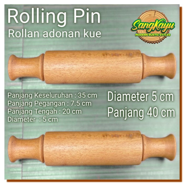 Rolling pin kayu 5 x 40 cm rollan rolan kue gilingan adonan roll pin 2