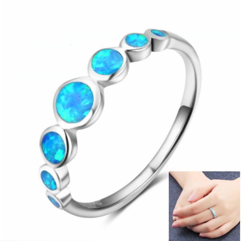 Cincin Batu Opal Bulat Warna Biru Untuk Wanita