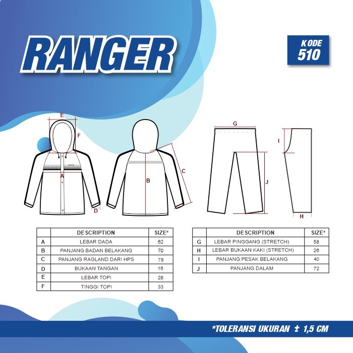 Jas Hujan Stelan Jaket Celana Plevia 510 Ranger setelan Bagus