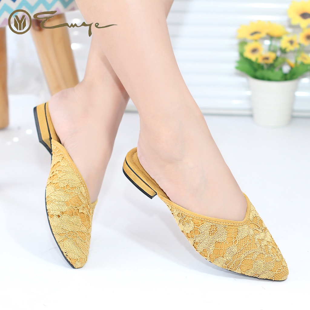 Sandal Brukat Flat Shoes Pengantin Wanita Putih 36-45 Original Emye