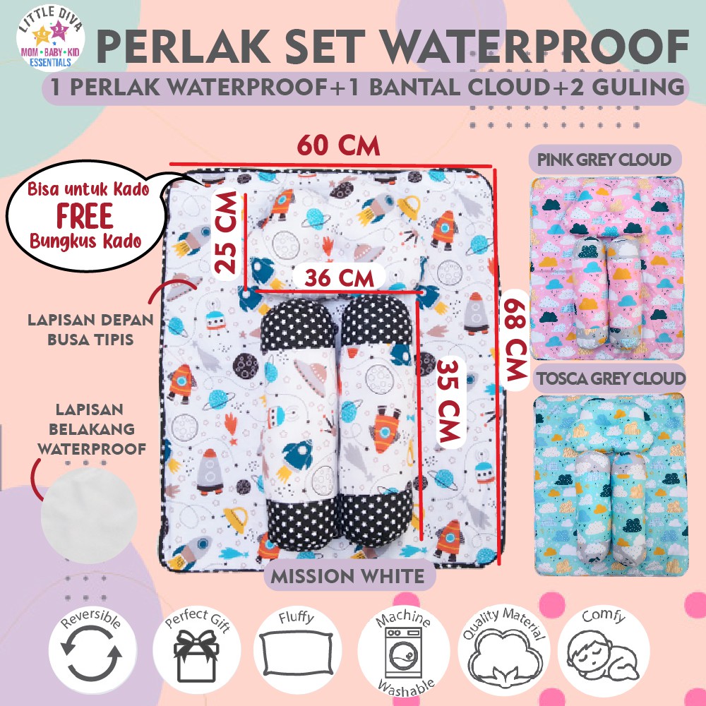 Perlak Set Waterproof Bayi akachan BANTAL CLOUD  atau KOTAK Guling Alas Perlak Guling PLCL kado lahiran