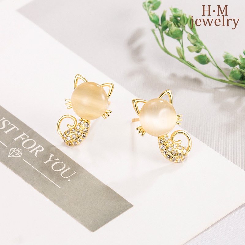 Anting Tusuk Bentuk Kucing Opal 2022