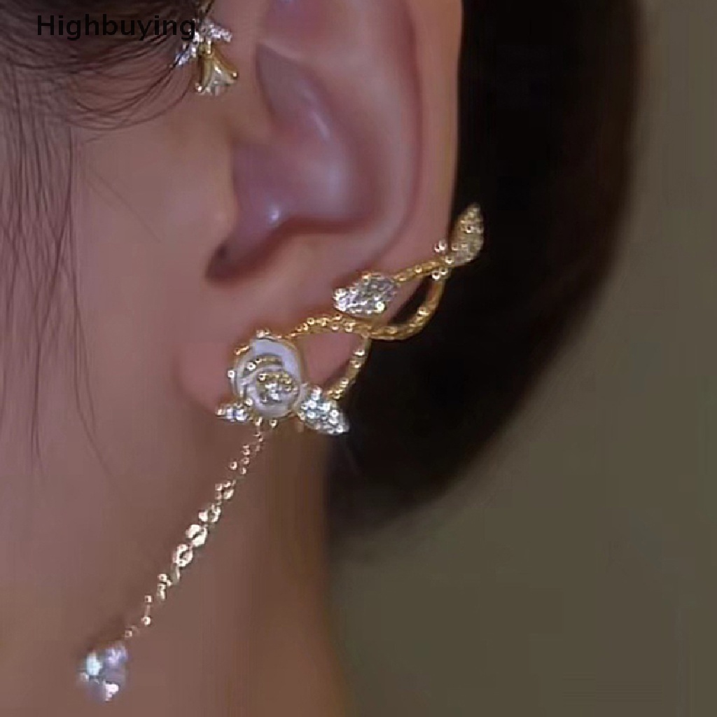 Anting Klip Tanpa Rumbai Desain Bunga Mawar Hias Berlian Imitasi Zircon Berkilau Untuk Pesta Pernikahan Glory