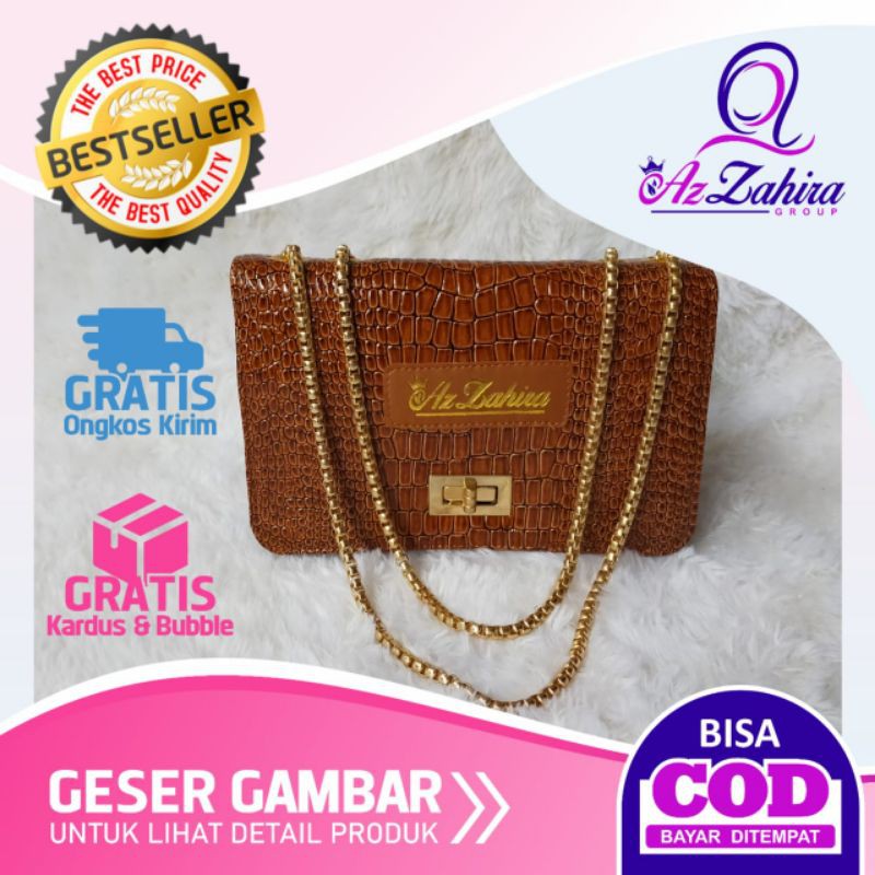 Tas Selempang Sling Bag Wanita Buaya / Croco Az Zahira Model Penutup Full