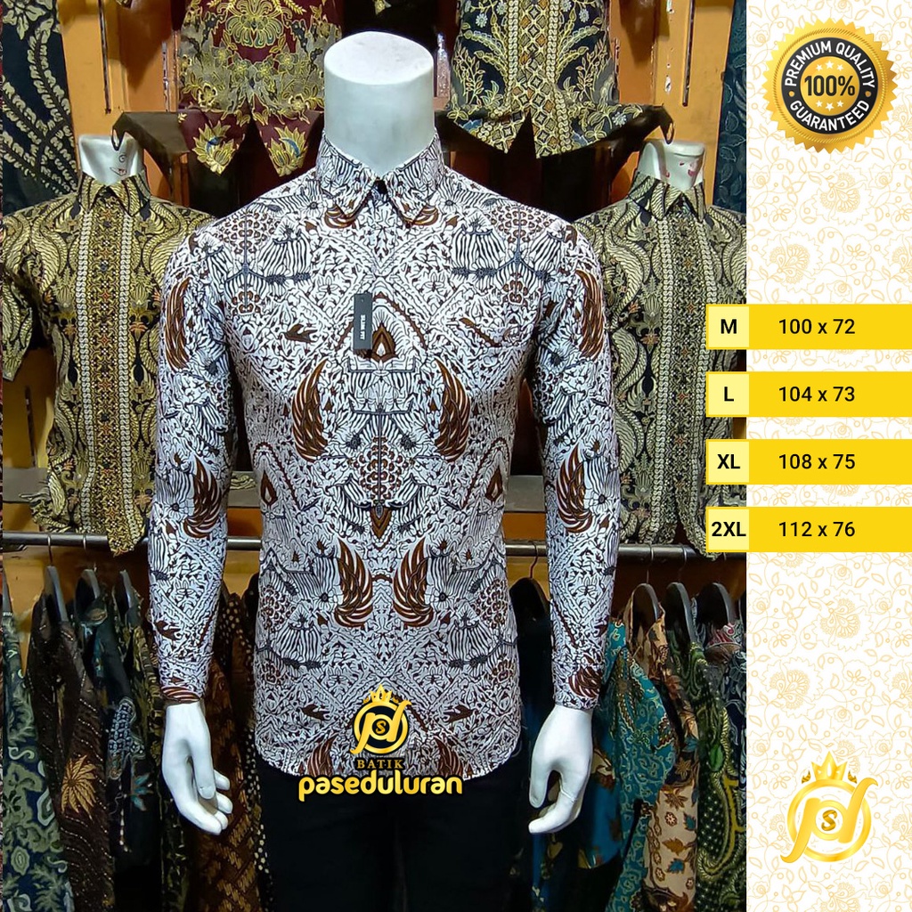 Kemeja Batik Slim Fit Premium Motif WAnayasa Lengan Panjang Warna Abu Putih Cokelat