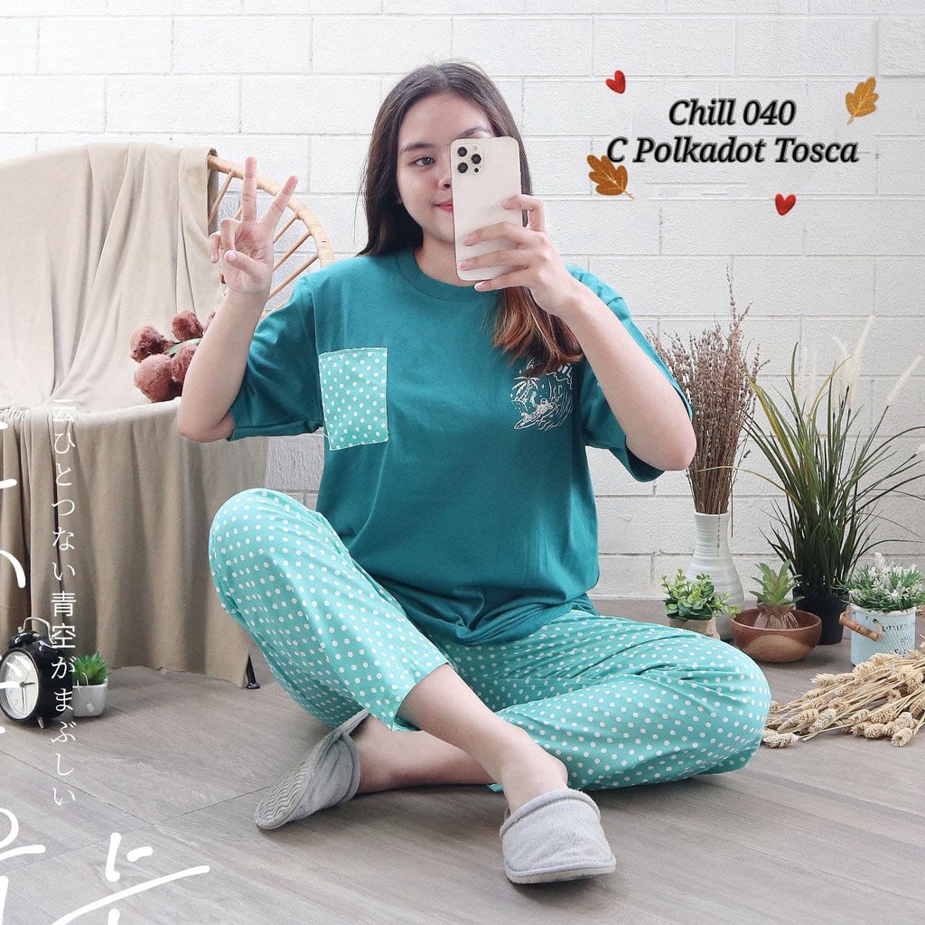 IZANY Piyama Dewasa Size S/ CP Atasan kaos Tebal-CHILL 040 POLKA TOSC