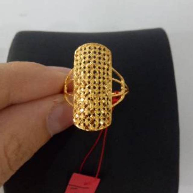 Cincin Emas asli model hati lempeng permata putih
