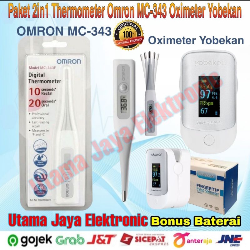 Paket 2in1 Thermometer Omron MC-343 Oximeter Pulse Fingertip